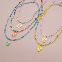 Pendant Necklaces Rice Bead Necklace Ellipse Originality Hand Knitting Bohemia Adjustable Colour Fashion Simple Beaded