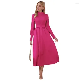 Casual Dresses 2023 In Europe And America Dress For Women Clothing Solid Colour Pullover Cable Slim Collar Belt Long A-line Skirt