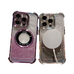 Magnetic Shockproof Luxury Phone Cases For Iphone15 Apple 14 13 12 Pro Max Glitter Electroplating Acrylic Clear Hard Defender Protective Cover Non-Yellowing Retail