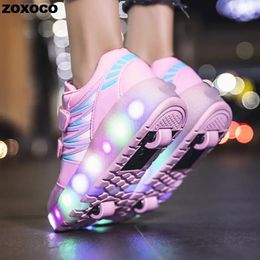 Sneakers Roller Skates 2 Wheels Shoes Glowing Lighted Led Children Boys Girls Kids Fashion Luminous Sports Boots Casual Sneakers 231012