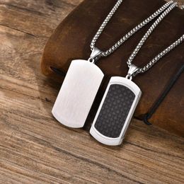 Pendant Necklaces Waterproof Stainless Steel Dog Tag For Men Boys Black Carbon Fiber Inlay Collar Stylish Gifts Him Jewelry