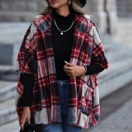 Women's Jackets Women Winter Coat Plaid Cloak Short Sleeves Fleece Cardigan Loose Warm Furry Plush Plus Size Lady Clothes Christmas