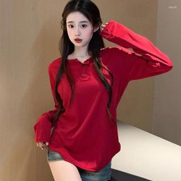 Women's T Shirts 150kg Can Wear 2xl Slim Tunic Long Sleeve Women Fashion Sweet Oversized Simple Solid Harajuku Irregular 2023 Tops