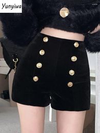 Women's Shorts Black Women Skinny Sexy Vintage Fashion Chic Winter Streetwear Button Design All-match Temperament Ins High Waist Simple