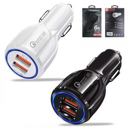 Carregador de carro rápido QC 3.0 Portas USB duplas 6A Adaptador de energia carregadores de carros adaptáveis rápidos para huawei xiaomi iphone 12 mini samsung s8 note 8 tablet gps com caixa