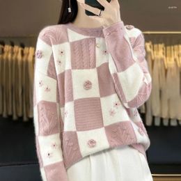 Women's Sweaters Smpevrg Cashmere Sweater Winter Thick Women Plaid Pullover Female Jumper Long Sleeve O-Neck Loose Wool Knitted Tops