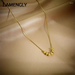 Pendant Necklaces LAMENGLY 316L Stainless Steel Gold Colour Ball Beads Necklace For Women Simple Girls Clavicle Chain Jewellery Gifts