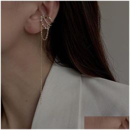 Luxury Crystal French Imitation Pearl Long Tassel Earrings Without Pierced Ear Cuff For Women Girl Fashion Clip Jewellery Dhgarden Otxse