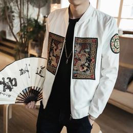 Men's Jackets Autumn Mens Bomber Casual Raditional Dragon Robe Embroidery Coats Zipper Oversized Men Windbreaker Jacket 5XL