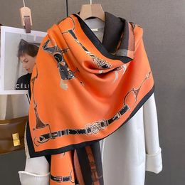 Shawls Luxury Warm Pashmina Shawl Women Scarf Thick Winter Travel Poncho Cashmere Wraps Bufana Design Print Blanket Casual Echarpe 231012