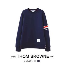 TB Trendy Brand Round Neck Air Layer Red White Blue Striped Patchwork Sweater For Both Men Women Loose And Fashionable