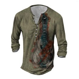 Men's T Shirts Spring Autumn Men Long Sleeve Casual V Collar Button Shirt 3D Digitla Print Vintage .