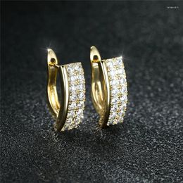 Hoop Earrings Double Row Zircon Geometric For Women Silver Gold Color Female Small Ear Buckle Wedding Birthday Party Jewelry CZ