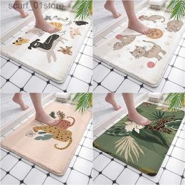 Non-Slip Bath Mats Tiger Leopard Prints Bathroom Mats Tropical Style Non-Slip Shower Room Floor Mats Living Room Home Decor Carpets Kitchen RugsL231012