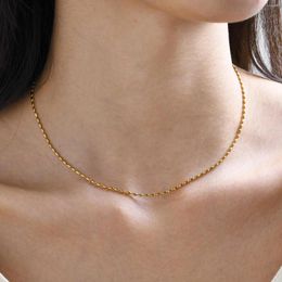 Chains Luxury Jewelry Rice Bead Chain Necklace For Women Stainless Steel 18k Gold Plated Water Proof Collars Choker Party