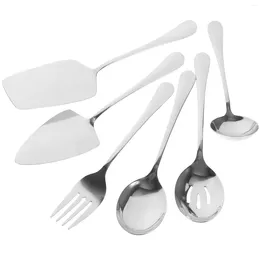 Flatware Sets 6 Pcs Serving Utensils Parties Buffet Spoons Large Dishwasher Fork Stainless Steel Pie Server Banquet Table
