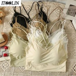 Women's Tanks ITOOLIN Women Lace Bras Come Wrapped Chest Render More Students Female Beauty BackLace Stitching Colour Underwear Top