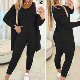 Women's Two Piece Pants Sporty Style Women Suit Autumn Clothes Versatile 3-piece High Waist Elastic Sweatpants Sleeveless For Warmth