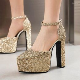 Sandals Women's Spring And Summer Thick Sole High Heel Fashion Sequin Wedding Shoes Sexy Party Banquet