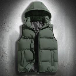 Men's Vests Hooded Vest Jacket Men Puffer Sleeveless Cotton Padded s Keep Warm Thicken Autumn Winter Coats Detachable Hood 231011