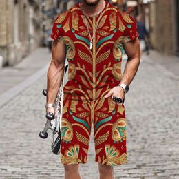 Men's Tracksuits Men's T-shirt Shorts Set Summer Persian Pattern O Neck Harajuku Casual Tracksuit Outfit Street Tops Luxury Hip-hop Tees 231011
