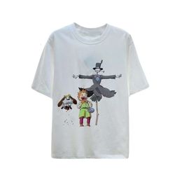 Loewee Designer T-shirt Original Quality New Korean Fashion Brand Castle Series Printed Short Sleeve Men's And Women's Embroidered Puppy Loose T-shirt