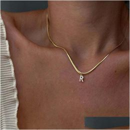 Classic Letter Pendant Necklace Women Fashion Width 2Mm Stainless Steel Snake Chain Necklaces For Jewellery Gift 50Cm Dhgarden Otozo