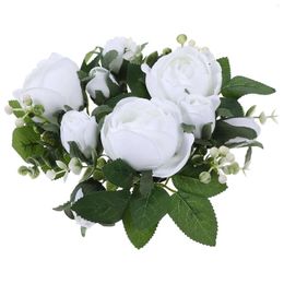 Candle Holders Floral Rings Artificial Leaf Pillar Candles Wreath Wreaths Flower Rose Wedding Party Decoration White