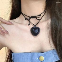 Pendant Necklaces Punk Egirl Y2k Accessories Black Leather Heart Necklace For Women Cool Adjustable Chain Choker Korean Fashion