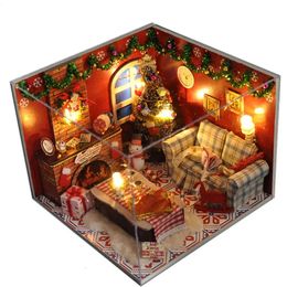 Doll House Accessories Christmas Gifts Toys For Children Diy Miniature Dollhouse With Dust Cover Furniture Birthday Gift Happy Time H017 231012