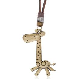 Pendant Necklaces Cartoon Animal Giraffe Pendant Necklace Adjustable Chain Leather Necklaces For Women Men Hip Hop Fashion Jewelry Gif Dh6Er