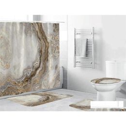 Shower Curtains Marble White Shower Curtain Set With Non Slip Rug Bath Mat Carpet Modern Bathroom Curtains Toilet Lid Er Home Decorati Dh2Ct