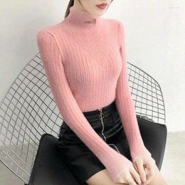 Women's Knits Sigutan 2023 Autumn Winter Imitation Mink Fleece Sweater Women Long Sleeve Pullover Short Half High Neck Female Underlay