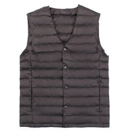 Mens Vests Man Ultra Light Down Vest Spring Autumn Sleeveless VNeck Male Casual Winter Collarless Waistcoat 231012