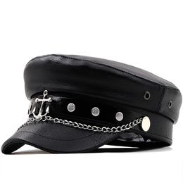 Berets Casual Military Caps Woman Pu Beret Flat Hats Captain Cap Trucker Vintage Black Sport Dad Bone Male Women's Hip hop hat 231012