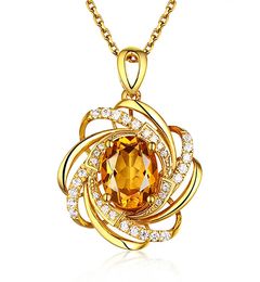 Pendant Necklaces Real 18K Gold 2 Carats Topaz Women Luxury Yellow Gemstone 18 K Necklace Crystal Jewellery Womens Accessoires 231011