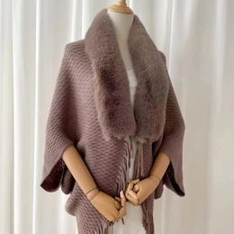 Shawls Poncho Cloak Autumn and Winter Versatile Imitate Wool Neck Shawl Mesh Knitted Cape Tassel Scarf Women Fashion Coat Khaki 231012
