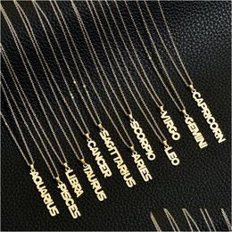 Pendant Necklaces 18K Stainless Steel Constell Pendant Necklace Gold Chains Letter Zodiac 12 Sign Necklaces Women Men Fashion Jewelry Dhvri