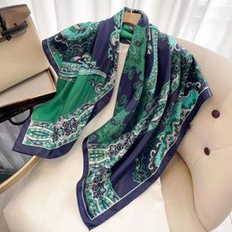 Scarves Women Spring Autumn Printed Multi Function Handle Bag Head Decoration Wrap Handkerchief 90cm Square Satin Soft Hijab Scarf