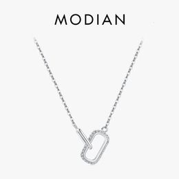 Pendant Necklaces MODIAN Romantic Lock Design Sparkling Clear CZ Necklace 925 Sterling Silver Chain Necklace For Women Fine Jewellery Wedding Gift 231012