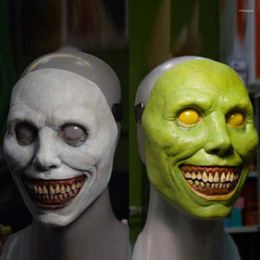 Party Supplies Halloween Mask COS Smile Exorcist White Eyed Funny Latex Half Face Cover Terror