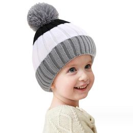 Infant wool Knit Beanie hat Baby kids acrylic Faux Fur Pom Pom Warm Soft Casual Hats Lovely Toddler Winter Stretch Beanies cap for boys girls