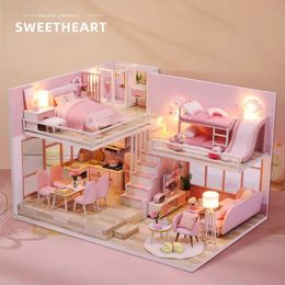 Doll House Accessories Diy Furniture Wood Dollhouse Miniatures Children For Toys Birthday Christmas Gifts 231012