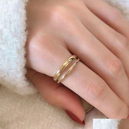 Retro Minimalist Opening Rings For Women Double Layer Adjustable Finger Stainless Steel Ring Girl Personality Jewelry Dhgarden Otprh