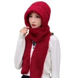 Scarves Women casual acrylic knitted hat Warm scarf sets Solid fleece inside thickened beanie caps Skullies windproof skullcap 231012