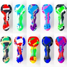 Colorful Silicone Pipes Glass Singlehole Filter Bowl Portable Innovative Oil Rigs Dabber Spoon Stash Case Herb Tobacco Cigarette Holder Hand Smoking Handpipes DHL