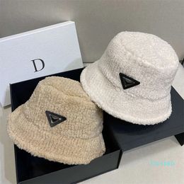 hat triangle label autumn winter ins versatile Korean warm basin hat female lamb wool ear protection Bucket Hat