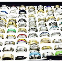 Band Rings Whole Lots Bk 100Pcs Women Rings Set Stainless Steel Gold Sier Couple Black Ring Men Jewellery Gift Wedding Band Party Drops7 Dhxcg