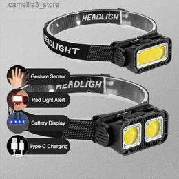 Head lamps LED Headlamp 5-Modes Powerful Inductive Headlight Waterproof USB Rechargeable 18650 Torch for Outdoor Camping Hiking Fishing Q231013