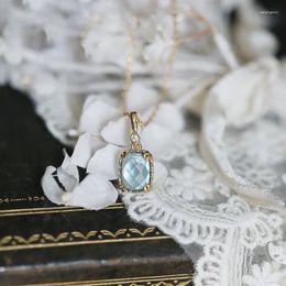Chains S925 Sterling Silver Retro Light Blue Stone Pendant Luxury Japanese Exquisite Hong Kong Style Women's Necklace